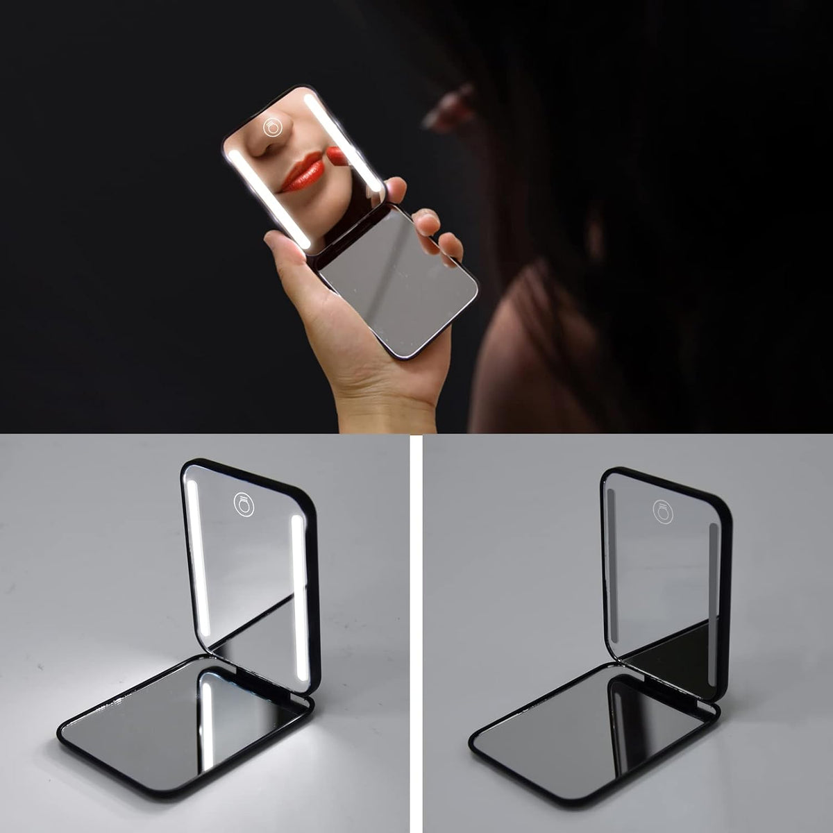 Kintion Rechargeable Pocket Mirror, Double Sided 1X/3X Magnification Compact Vanity Mirror, 3 Color
