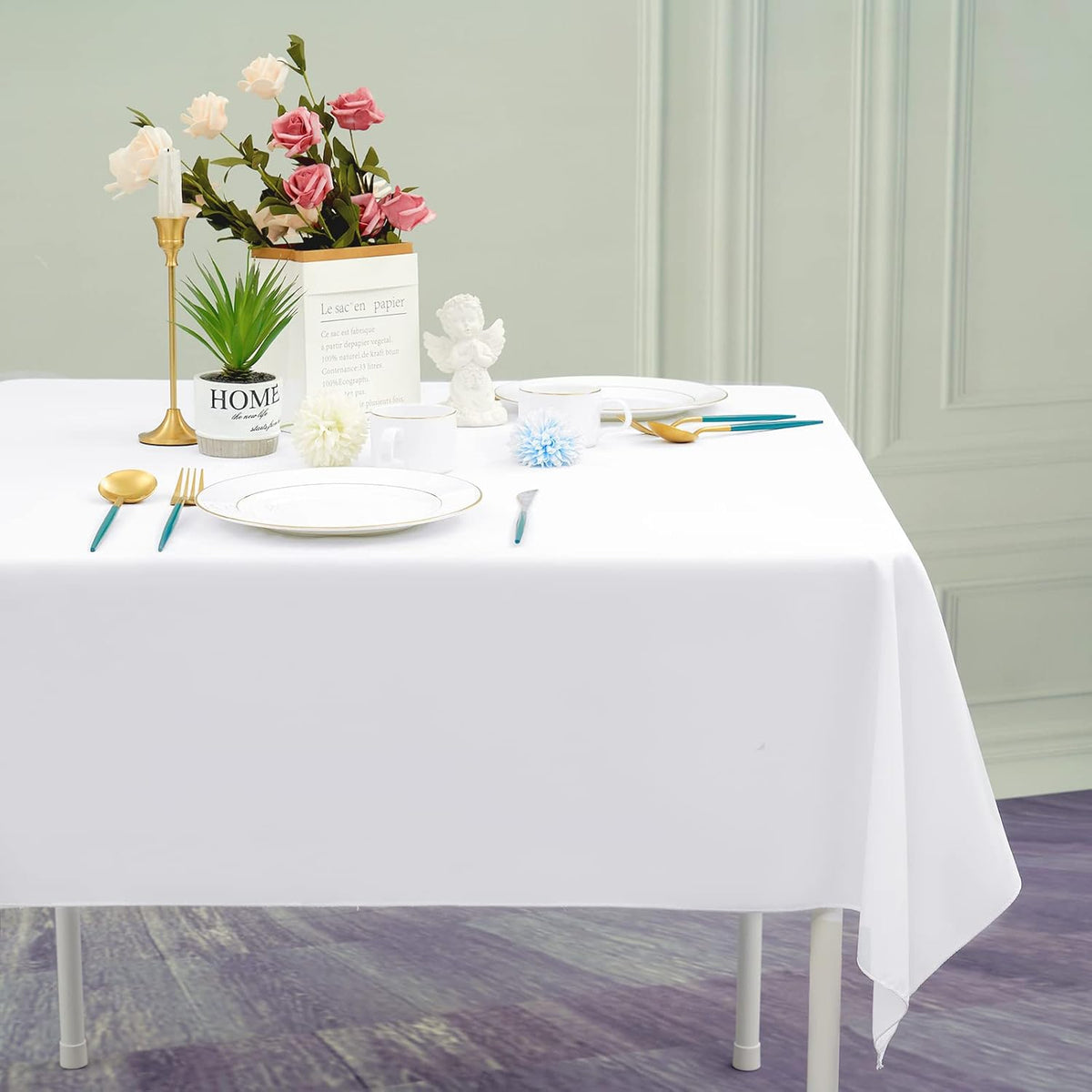 6 Pack White Square Tablecloths 52 x 52 Inch, White Polyester Table Cover for Square Table, Stain