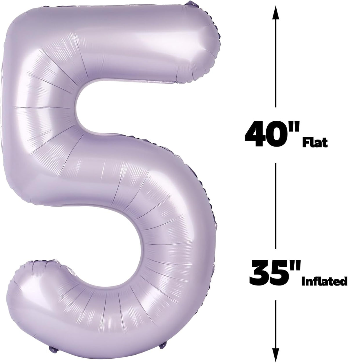 Large Lavender 40 Inch Birthday Number 5 Balloon, Lilac Five 5th 15 25 35 50 55 Birthday