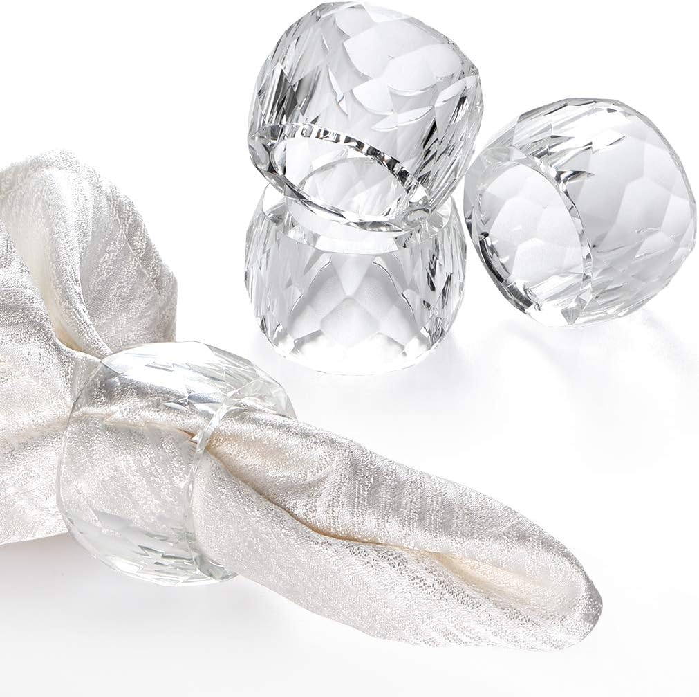 MDLUU 4 Pcs Crystal Napkin Rings, 2.3" Diameter Serviette Buckles, Clear Napkin Holder Rings for