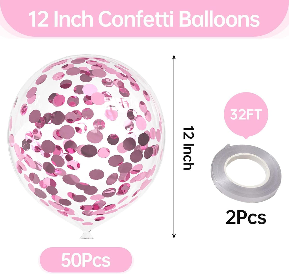 50pcs Light Pink Foil Confetti Balloons,12 inch Latex Balloon with Light Pink Confetti Inside for