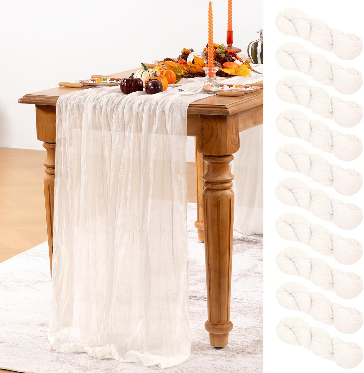 Ivory White Cheesecloth Table Runner 10 Pack Fall Table Runners Boho Gauze 120 Inches White Cheese