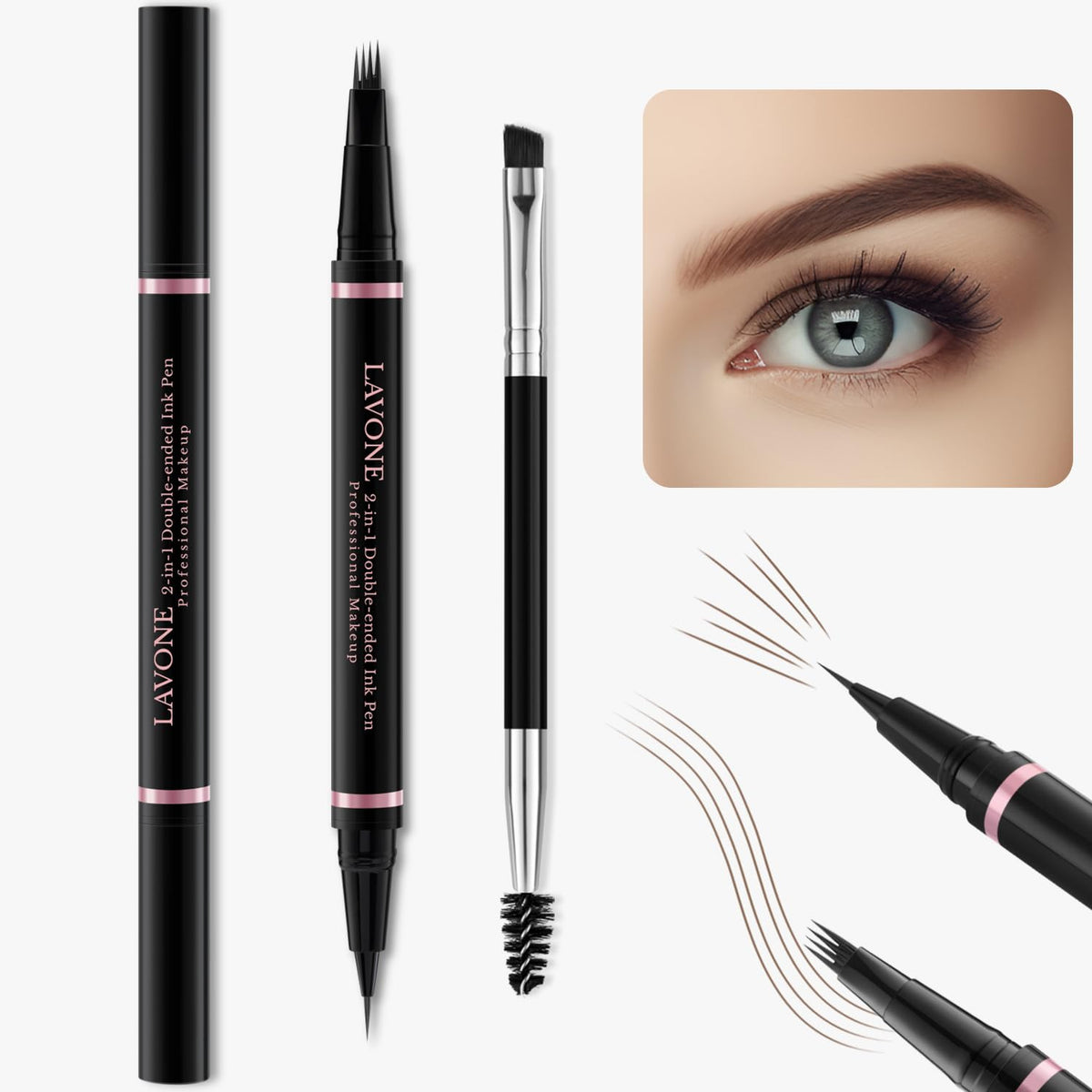 LAVONE Eyebrow Pencil Makeup Kit Waterproof 2-IN-1 Microblading Pen/Pomade Eyeliner and Dual-ended