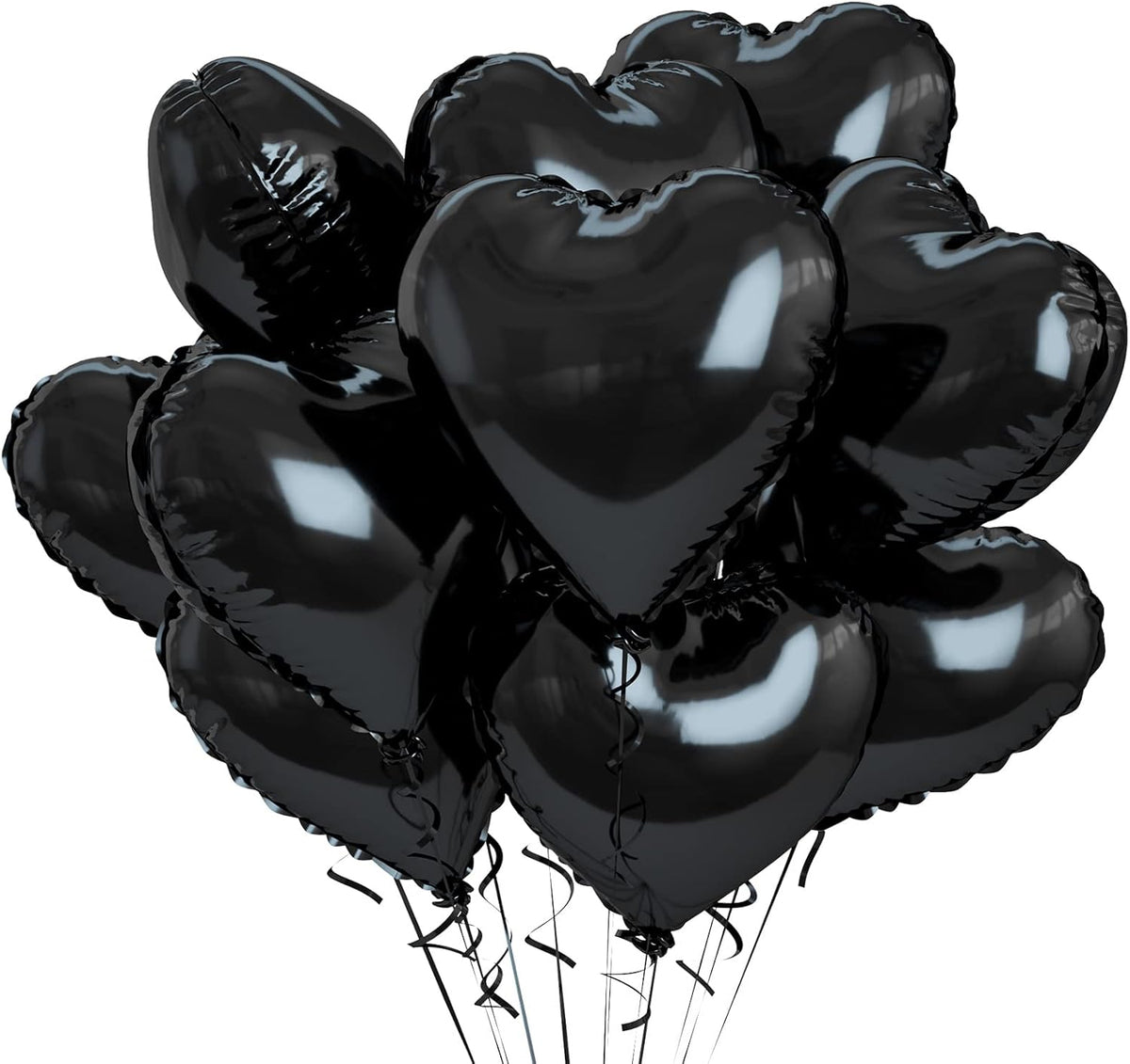 Biapian Foil Heart Balloons Black, 10PCS Black Heart Shape Balloons, Valentines Balloons 18inch