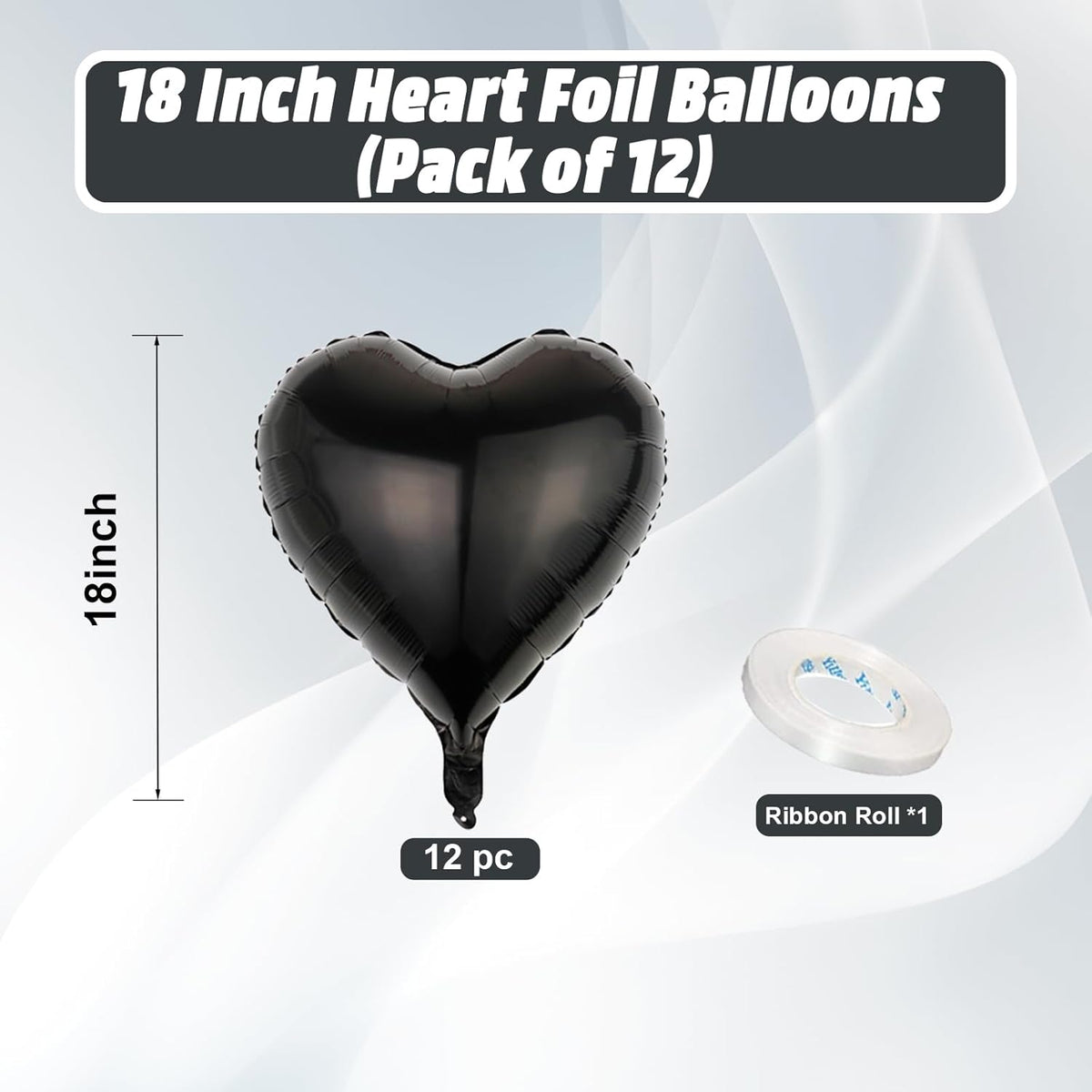 Black Heart Balloons, 18 Inch Black Heart Shape Balloon, 12PCS Large Helium Foil Romantic Balloons