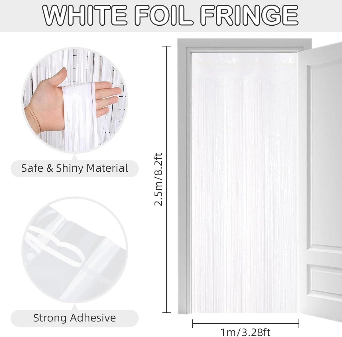 30 Pack White Foil Fringe Curtain Backdrop, 3.3x8.2 Feet Metallic Tinsel Streamer Curtains Photo