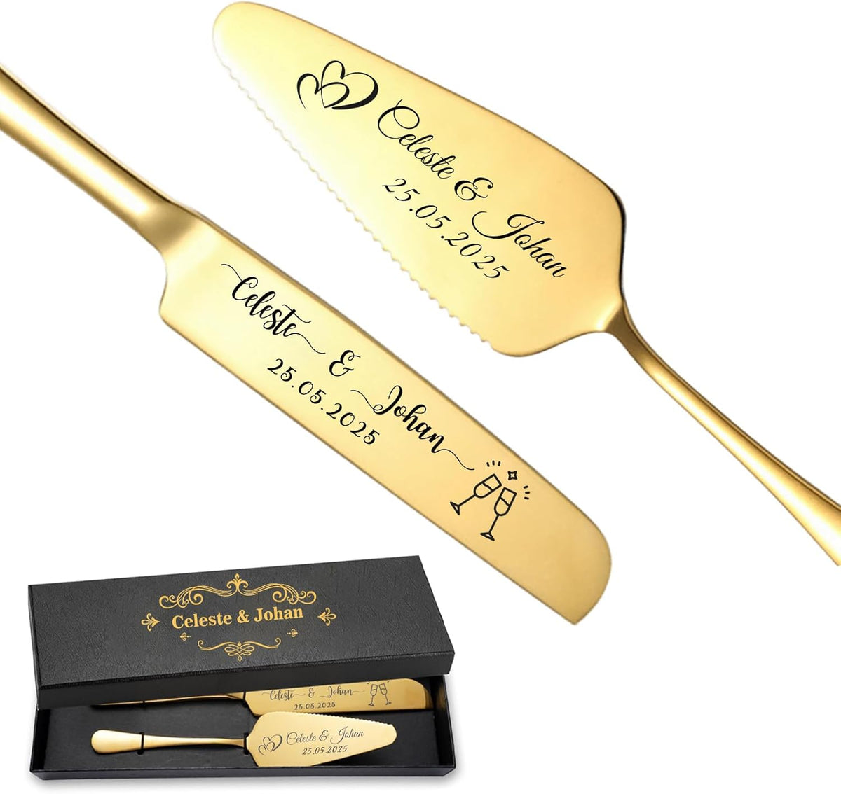 Personalized Wedding Cake Knife and Server Set Stainless Steel Cake Cutter Server Engraved Cake
