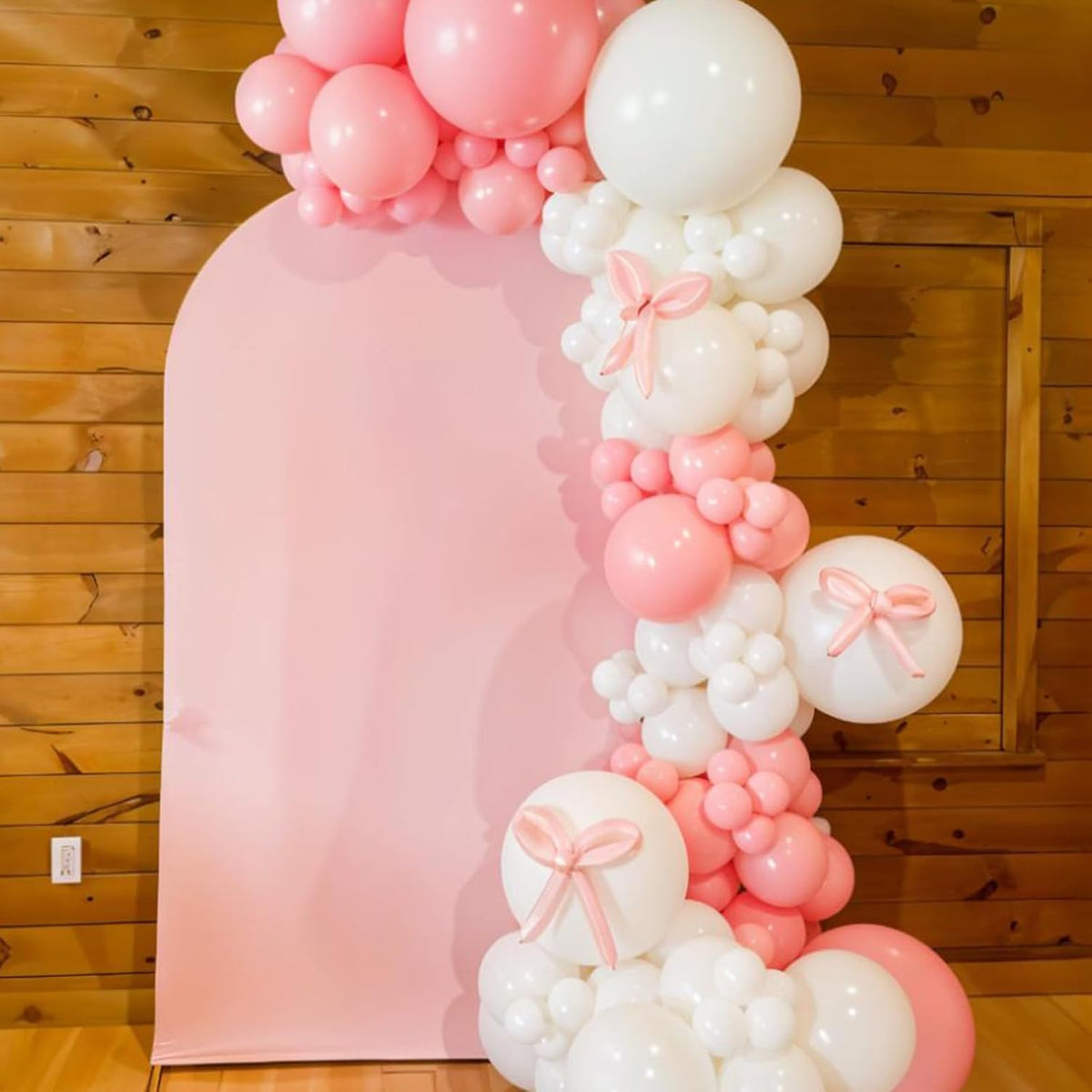 Pink Bow Latex Balloons, 60pcs Pink and White Balloons, Bow Printed Balloon Metallic Confetti