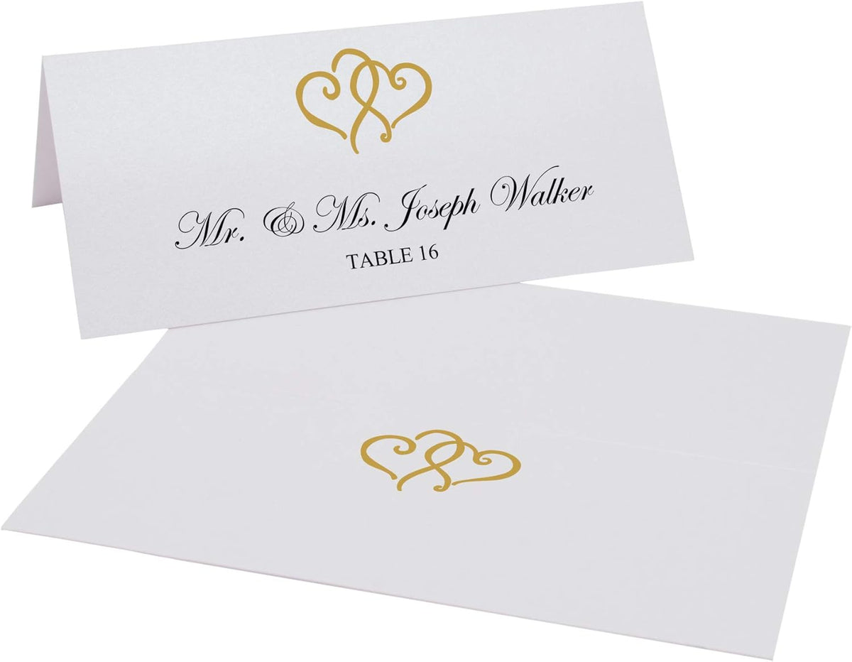 Linked Hearts Printable Place Cards, Gold (Choose Color), Set of 150 (25 Sheets), Laser & Inkjet