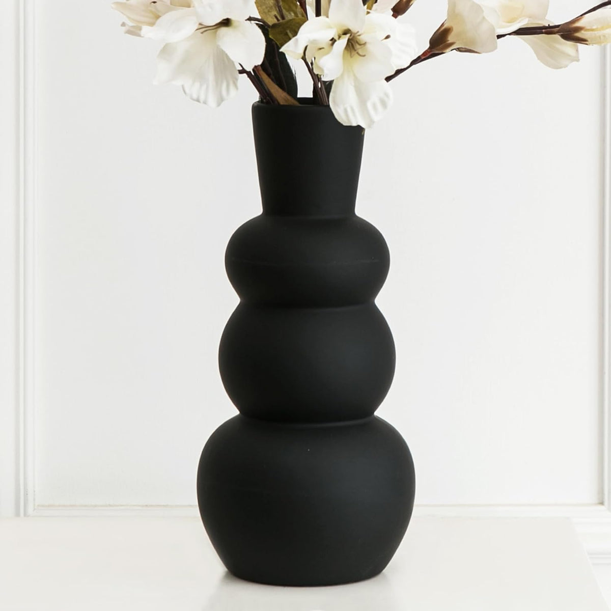 Black Vase, Modern Ceramic Vase, Black Matte Clay Vases for Pampas Grass, Minimalist Home Fresh