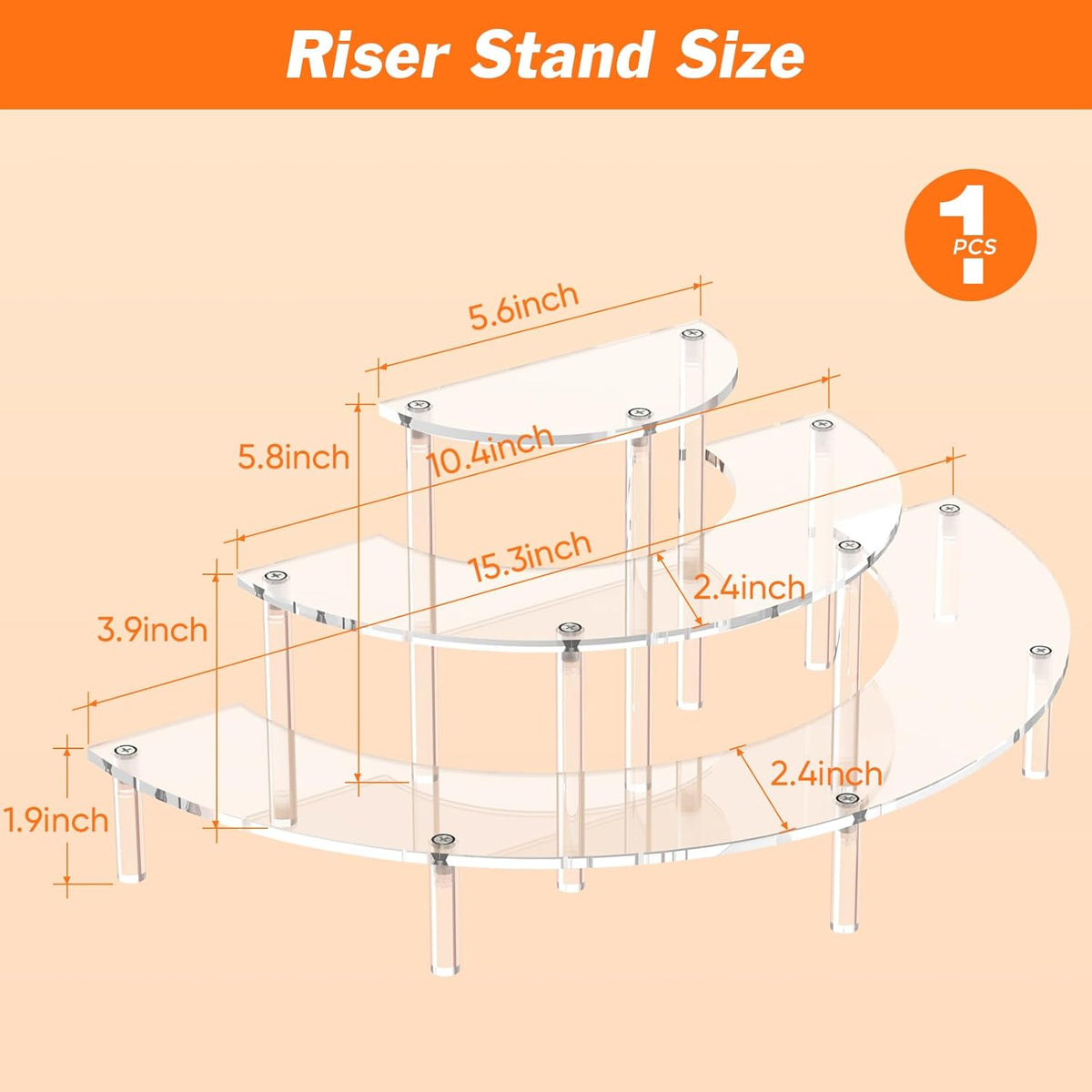 3 Tier Acrylic Display Risers, Half Moon Cupcake Stand, Clear Perfume Organizer, Dessert Stand for