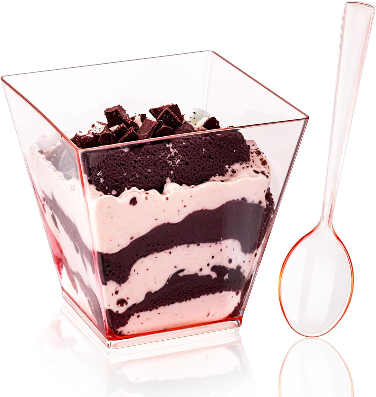 YOUBET 102 PCS Plastic Dessert Cups - 8oz Pink Clear Square Cups - 51 Pack Mini Appetizer Cup with