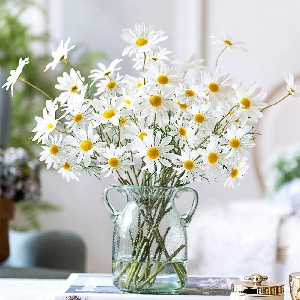 AmyHomie Artificial Flowers,10 pcs Silk Daisy, Artificial Gerber Daisy for Home Decoration, Fake