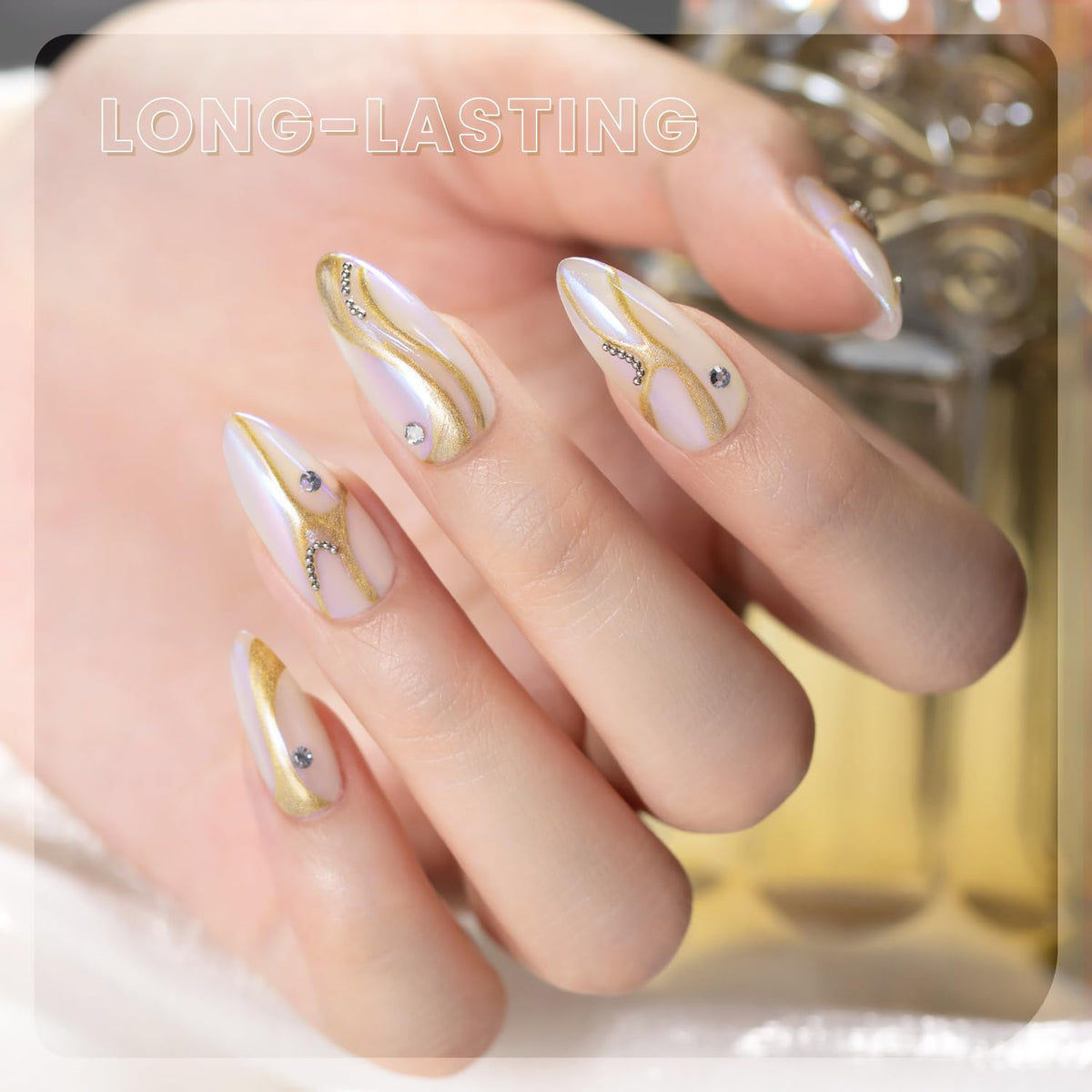 RARJSM Metallic Chrome Gel Liner Nail Art Champagne Gold 3D Mirror Effect Gel Nail Polish 8ml Build