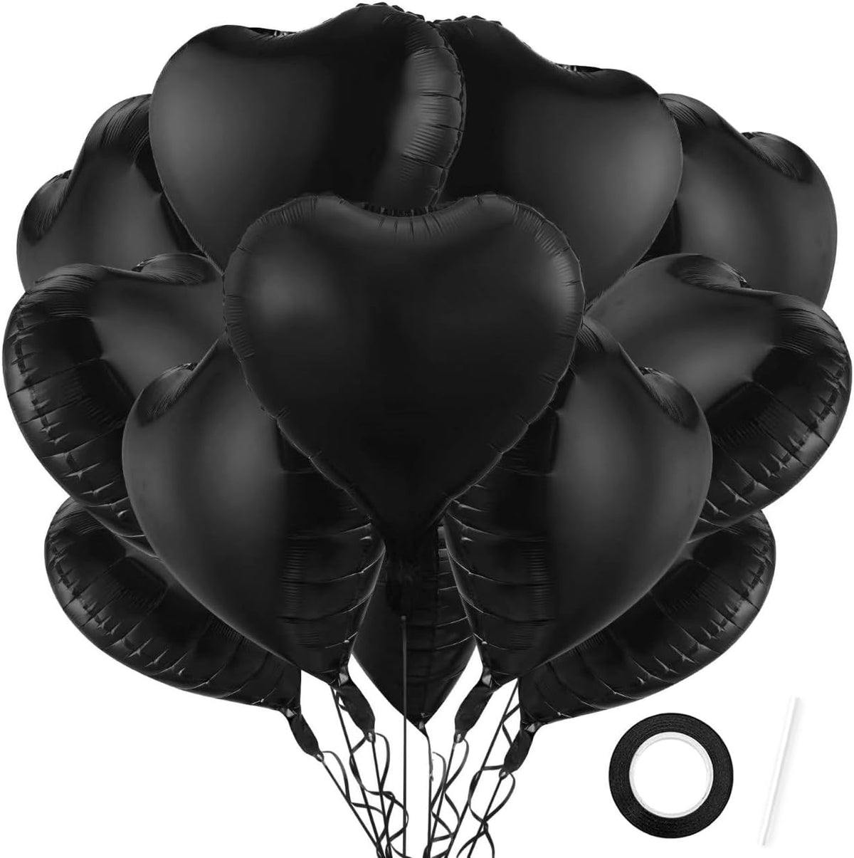 12Pcs Black Heart Balloons, 18 Inch, Love Balloons for Valentine's Day, Wedding, Birthday