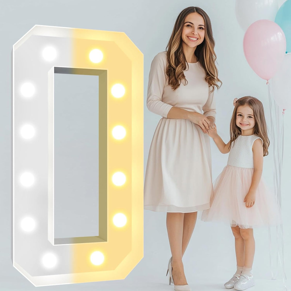 Pooqla 4 FT Light Up Marquee Numbers, Giant Mosaic Light Up Numbers Cool White and Warm White LED