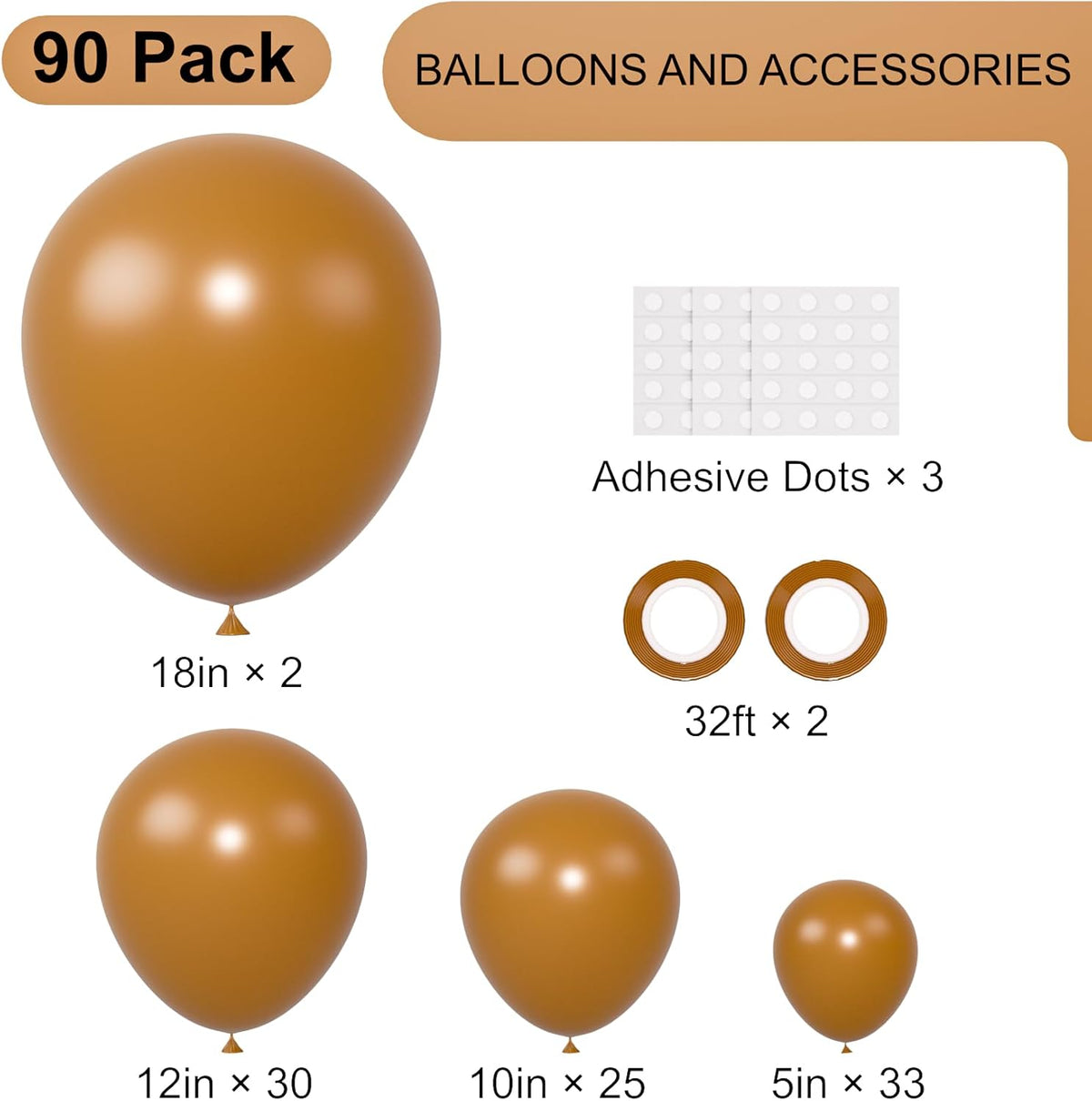 90pack Khaki Balloons Different Size 18/12/10/5 Inch Khaki Balloon Garland Arch Kit for Graduation