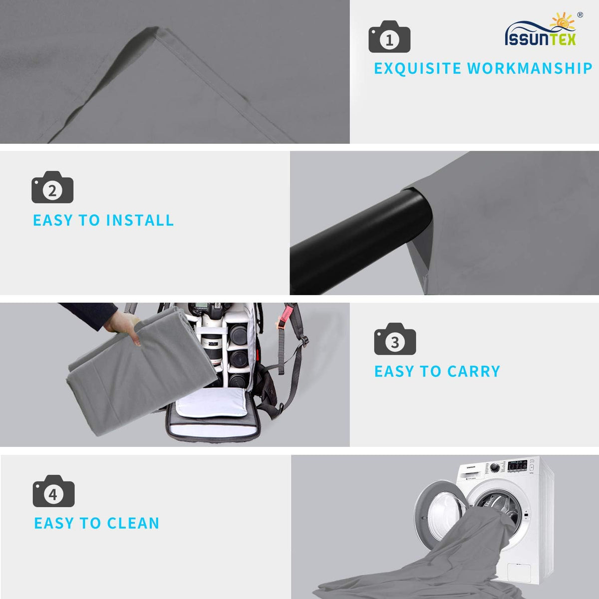 ISSUNTEX 5X6.5 ft Gray Background Backdrop,Photo Studio,Collapsible High Density Screen for Video