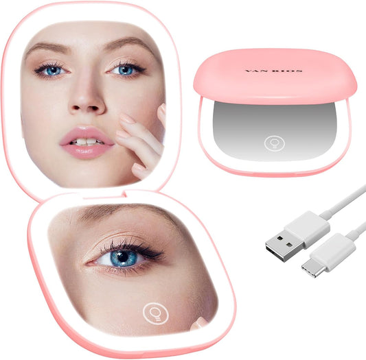 Travel Magnifying Mirror with Light,Dual-Sided Compact Mirror for Purse with 15X Magnification, 3