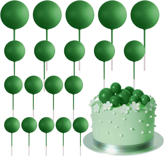 ASTARON 20 Pcs Ball Cake Topper Decorations Mini Balloons Cake Topper Sticks Dark Green Balls Cake
