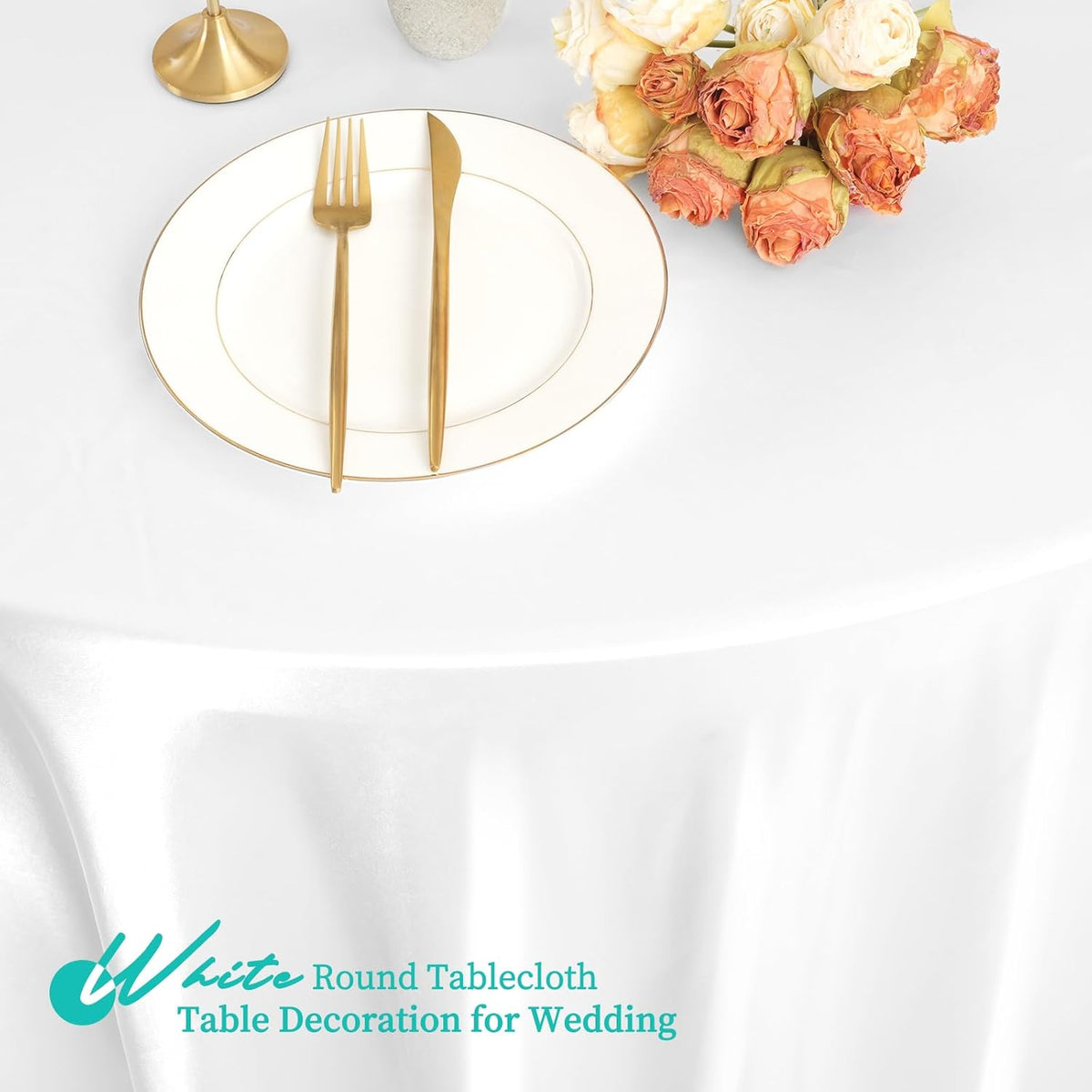 12 Pack 120 Inch White Satin Tablecloth - Premium Bright Silky Round Tablecloth Overlay Smooth