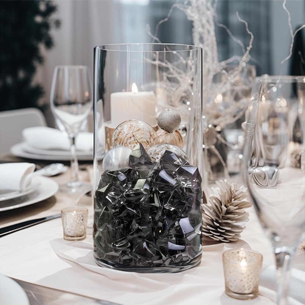 HappyFiller Halloween Decoration 160 Pack Gray Fake Crystal Ice Stone,Acrylic Rocks Gems,Grey Vase
