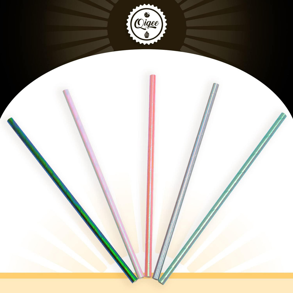 150pcs Iridescent Paper Straws for Drinking Disposable Sraws Disposable Straws Bulk（5 Color Muli）