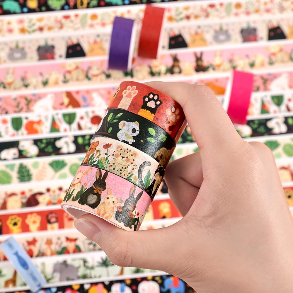 36 Rolls Animal Theme Washi Tape Set, Colorful Cute Adorable Animals Writable Decorative Tapes for
