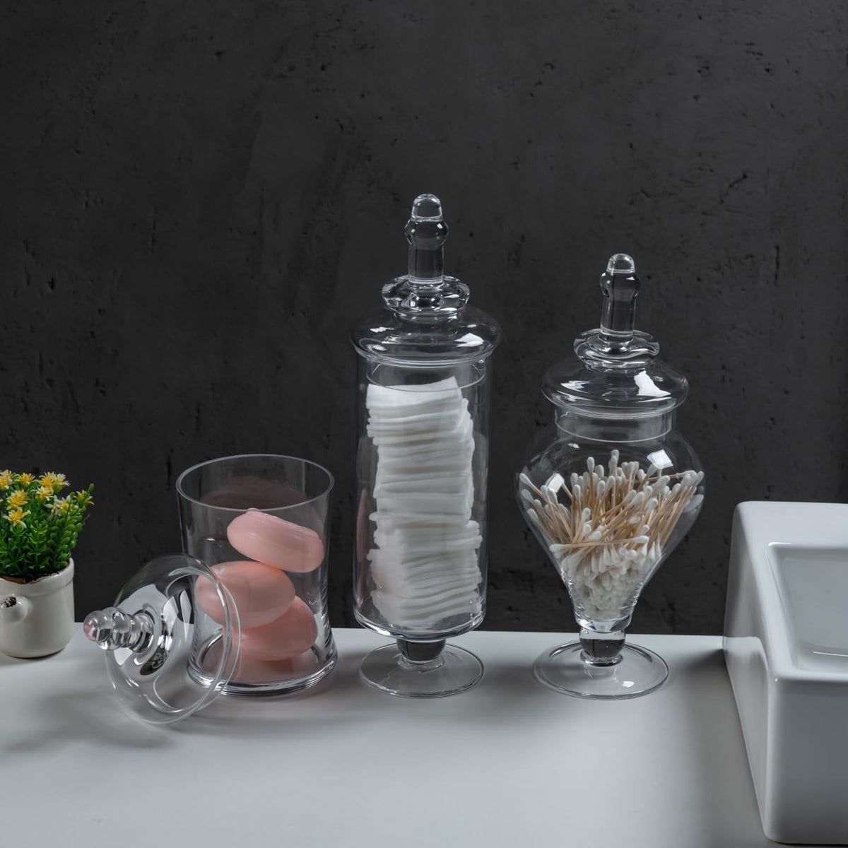 MyGift Clear Glass Apothecary Jars with Lid, Decorative Footed Vase, Candy Buffet Containers Set of