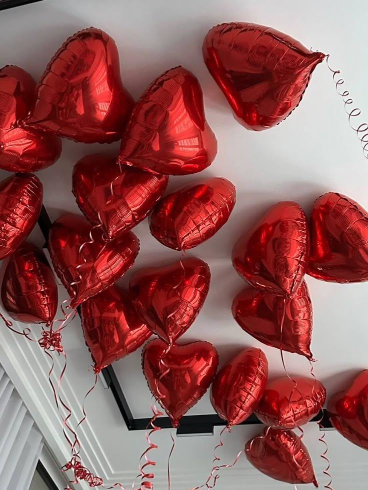 Red Heart Balloons, 18 Inch Red Heart Foil Shape Balloon, 12PCS Large Love Foil Helium Romantic