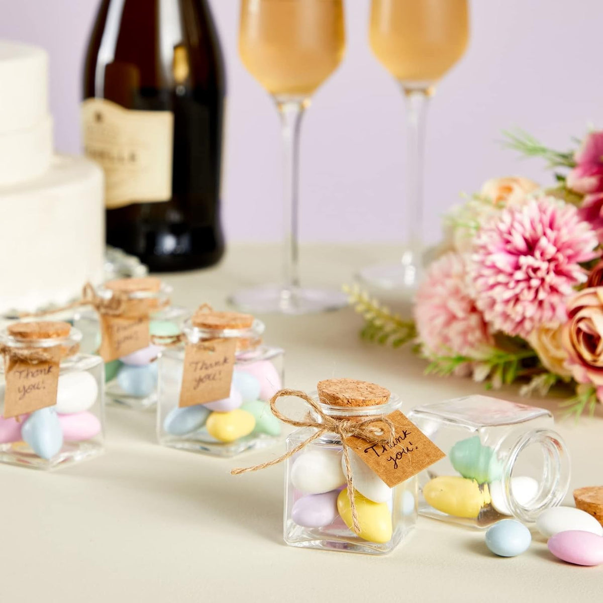 BLUE PANDA 15 Pack Small Glass Bottles with Cork Stoppers - Mini Jars with Cork Lids, Twine, and