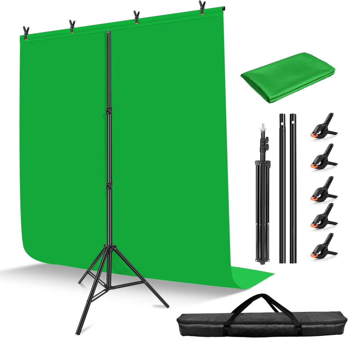 HEMMOTOP 7x5 ft Green Screen Stand Kit, 6.5x5 ft Green Screen Backdrop with Stand for Streaming