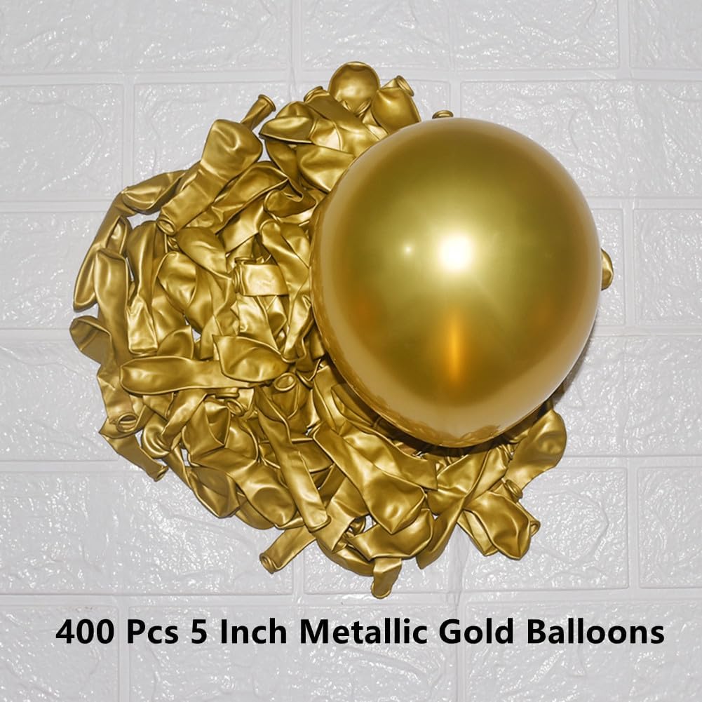 400 Pack Gold Balloons 5 Inch Metallic Chrome Gold Latex Small Balloon for Birthday Wedding Bridal