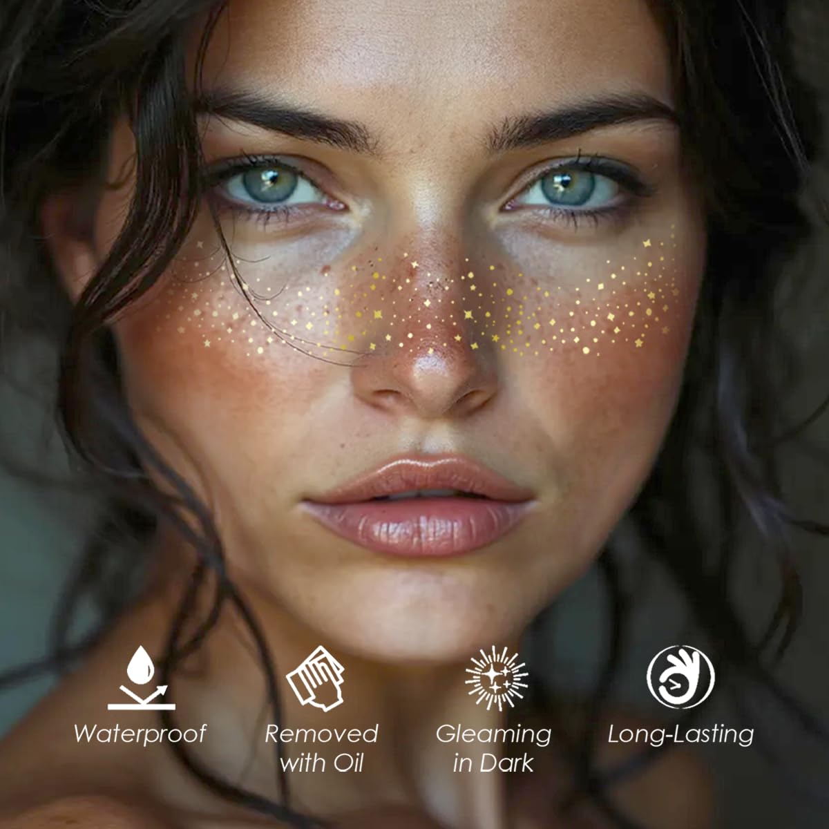 Glitter Freckles Face Tattoo - 24PCS Waterproof Gold Temporary Sparkle Patches for Women, Glow Up