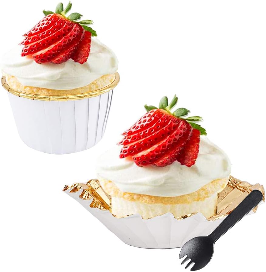 Cupcake Liners with Dome Lids 100Pack, Free-Air 3.5Oz Mini Foil Baking Cups Muffin Liners