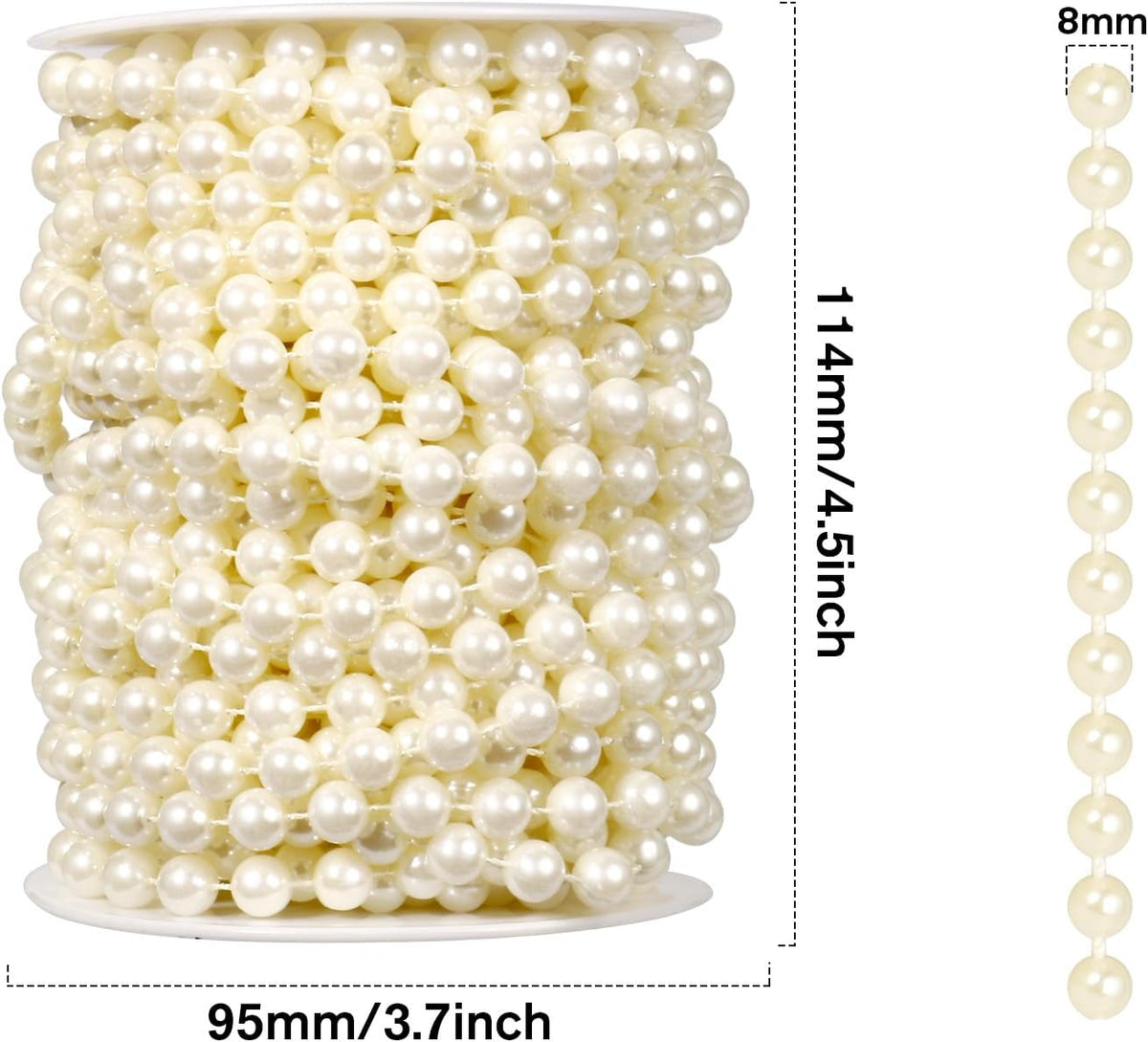 [47Feet] Pearl Beads Garland, 8MM 15.7 Yards Faux Pearl Beads String Roll Bulk for DIY Craft