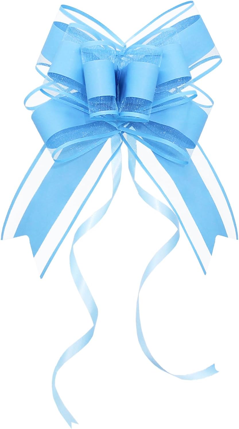 WEWILUCK Gift Wrap Bows Big, Blue Bow for Gift Baskets, Flower Bouquet, Paper, Pull Bows for Gift