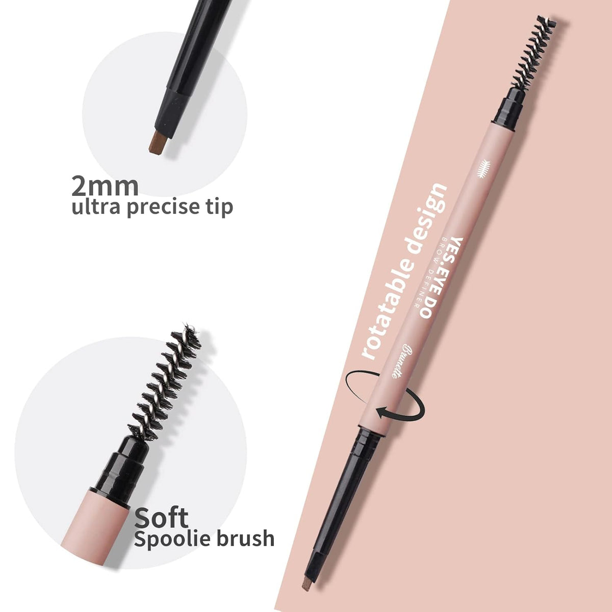 Microfilling Eyebrow Pencil Gray Brown, Automatic Brow Filler with Soft Spoolie Brush, Waterproof