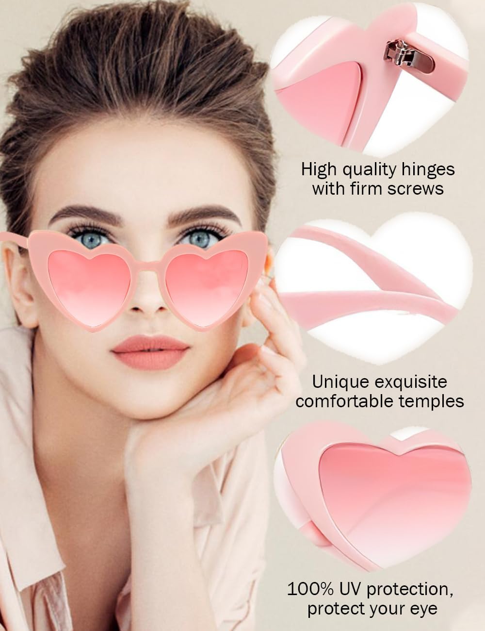 8 Pack Heart Sunglasses Vintage Cat Eye Heart Glasses Retro Bachelorette Bride Sunglasses Bulk for