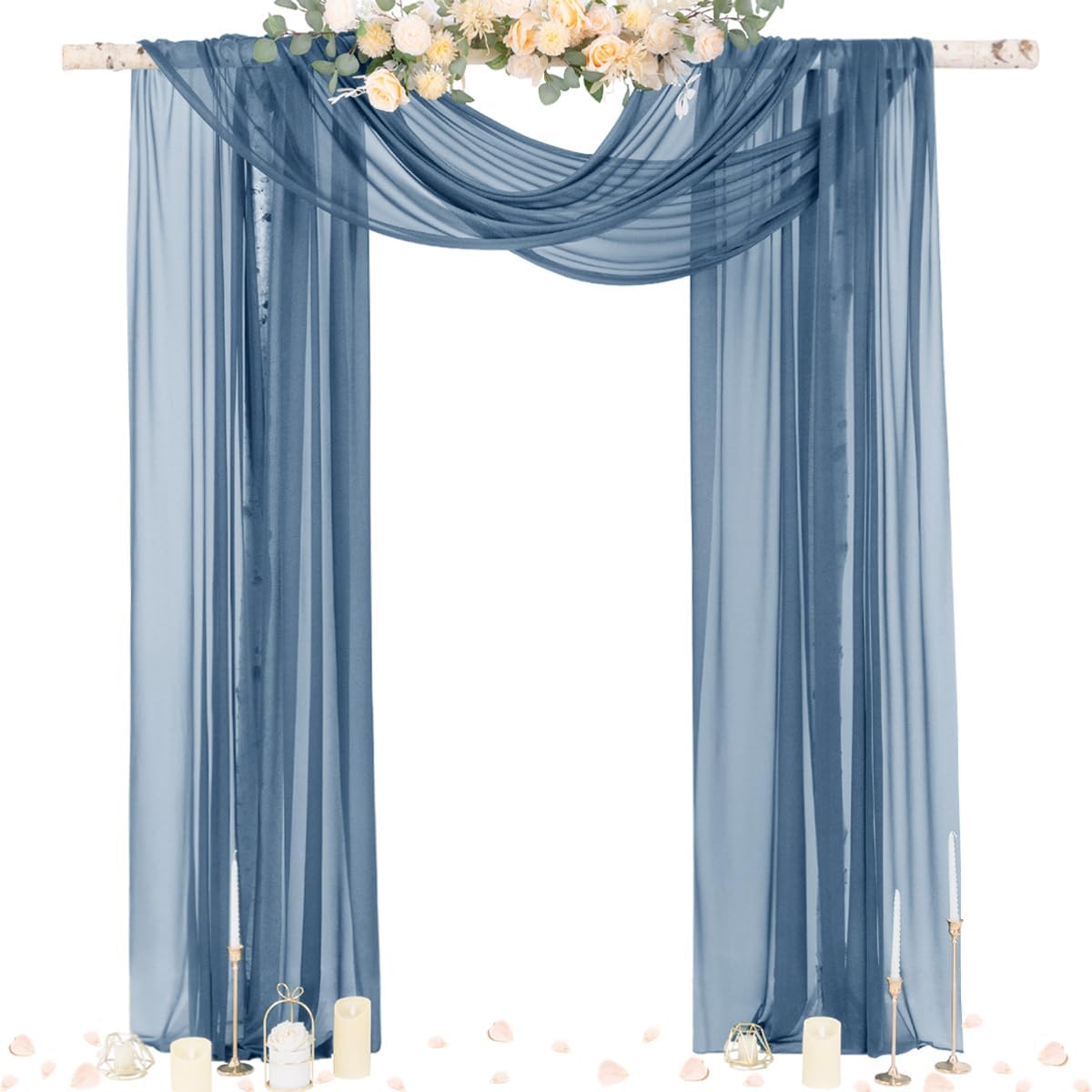 Socomi Wedding Arch Draping Fabric 29" x 20Ft 4 Panels Dusty Blue Sheer Outdoor Curtain Drapes