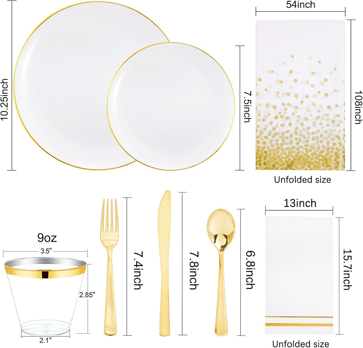 Festiva 176Pcs White and Gold Plastic Plates - White with Gold Rim Fall Dinnerware Set - 25Guest