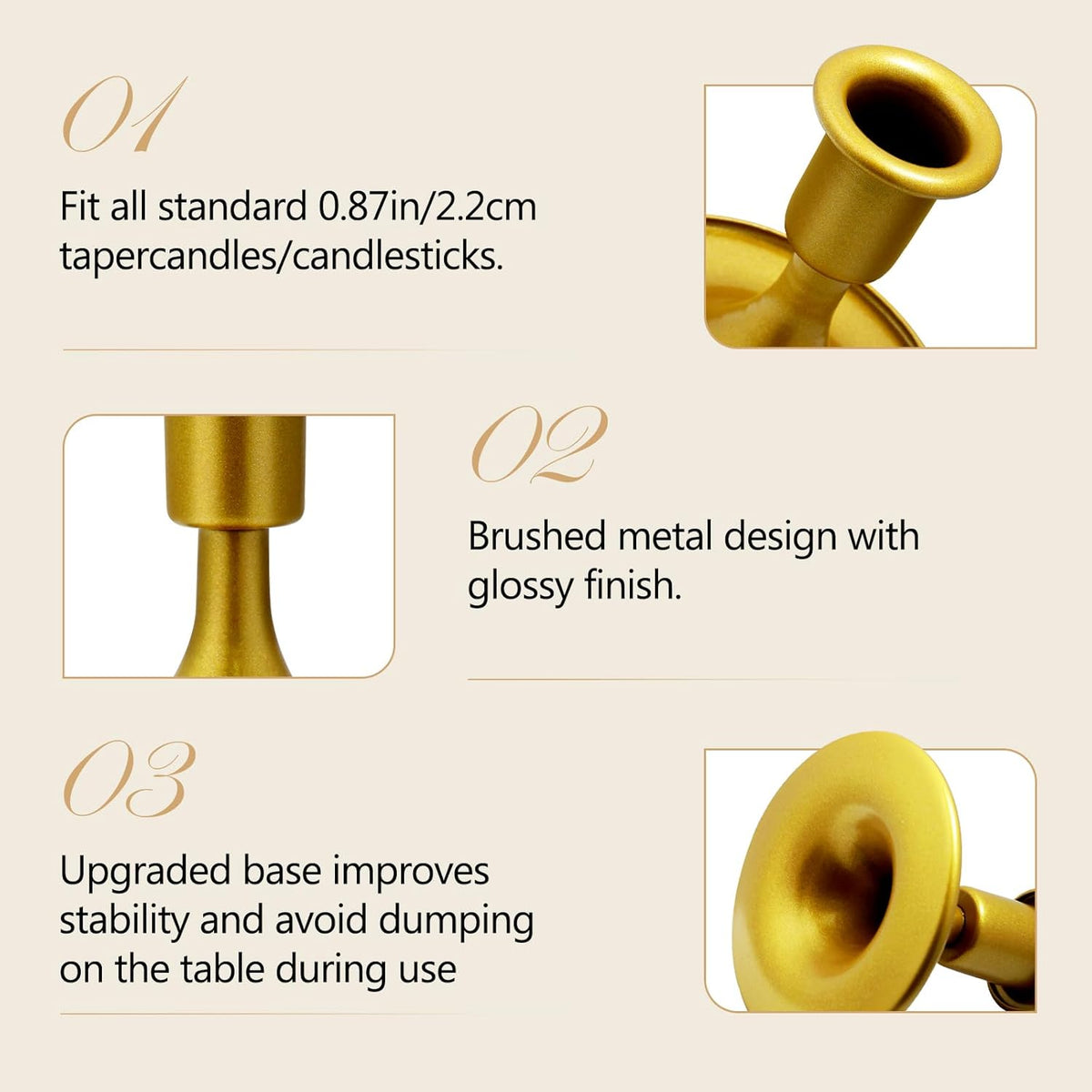 Candlestick Holders 6 PCS Short Metal Taper Candle Holders, KSWING Gold Candle Stick Holders Set