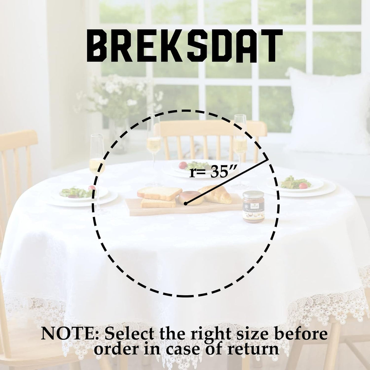 White lace Premium Round Farmhouse Table Runner Waterproof OilProof SpillProof AntiShrink Soft