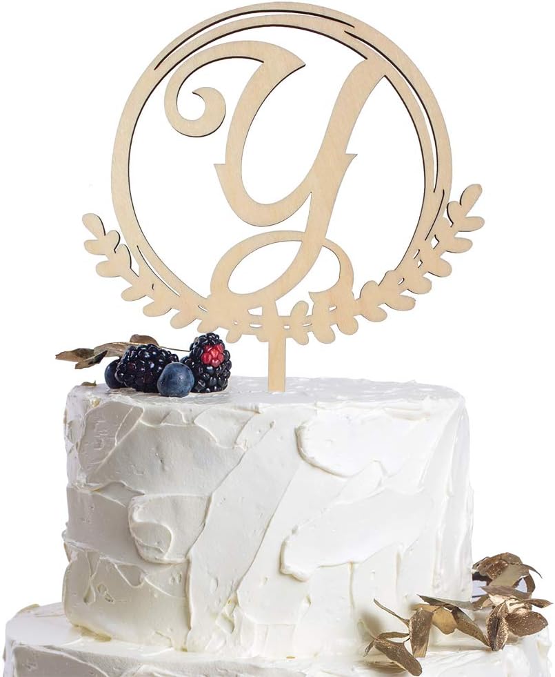 LINGTEER Personalized Inital Letter Y Wooden Cake Topper Perfect for Birthday Rustic Wedding