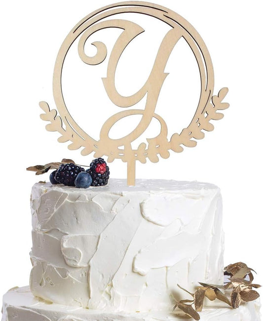LINGTEER Personalized Inital Letter Y Wooden Cake Topper Perfect for Birthday Rustic Wedding