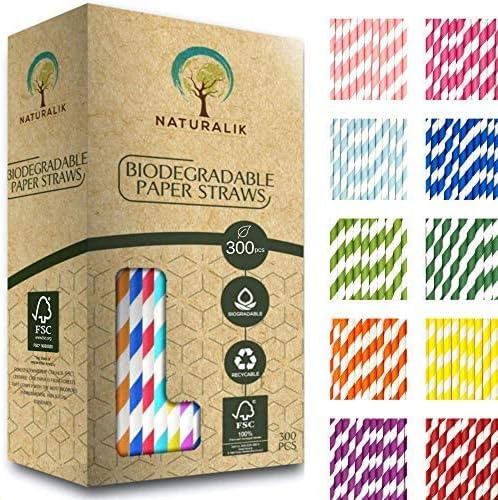 300-Pack Multi-Color Extra Durable Paper Straws - Biodegradable Premium Paper Straws for Juices