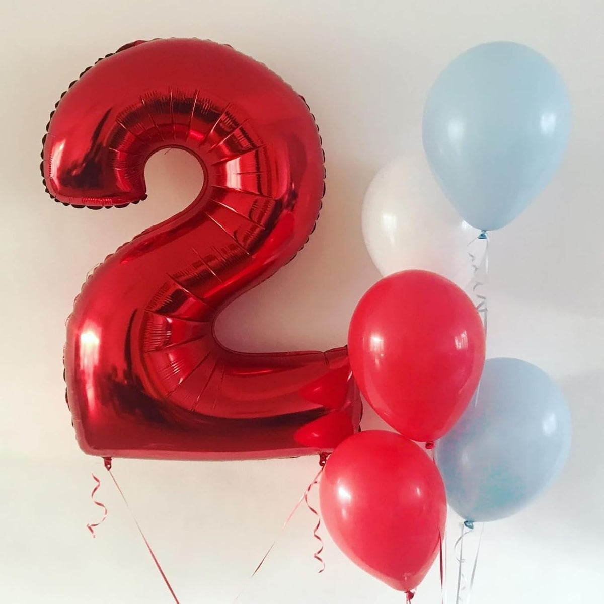Red 2 Balloons, 40 Inch Giant Helium Foil Number 0-9 for Girls Boys, Self Inflating Digit 2nd