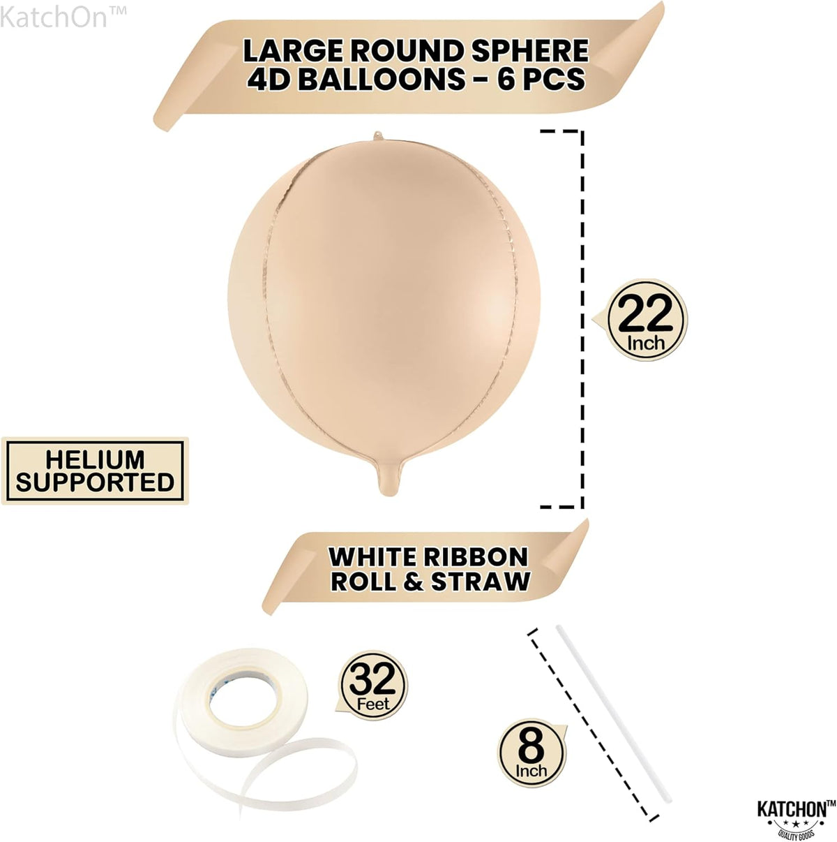 KatchOn, Big 22 Inch Beige Balloons Set - Pack of 6, Cream Balloons | Boho Balloon, Lace Balloon