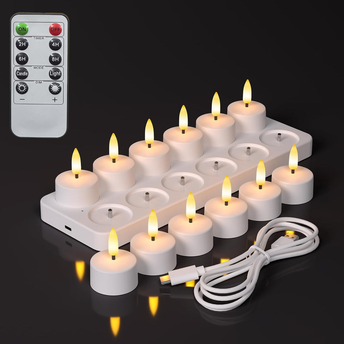 Rechargeable Flameless Tea Lights Candles with Charging Station, LED Tea Lights Candles with Remote