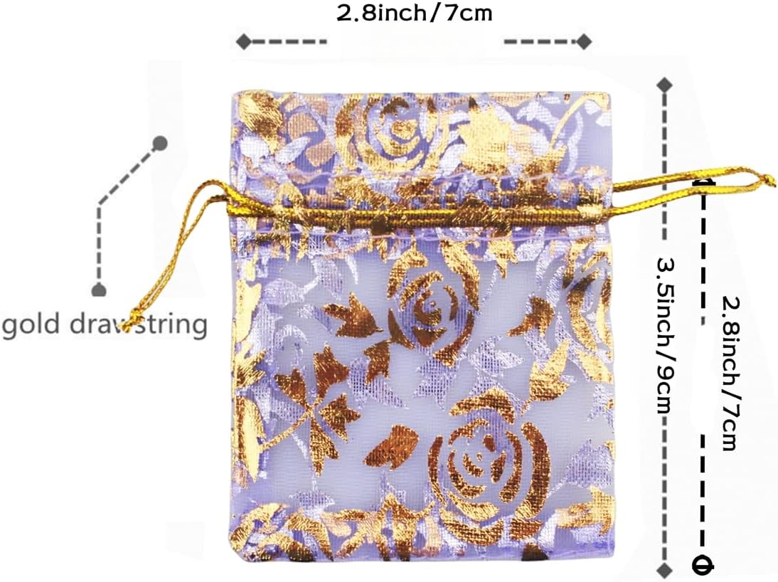 QIANHAILIZZ 100 Pack 2.8 x 3.5 Inch Flower Heart Organza Jewelry Gift Pouch Candy Pouch Drawstring